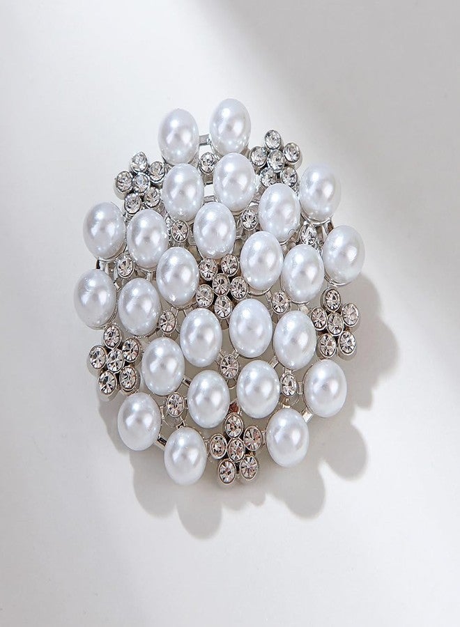 FORUBUS Delicate Pearl Crystal Brooch Pins for Women Girls Dance Balls Wedding Bridal Jewelry (Silver) - Image 2